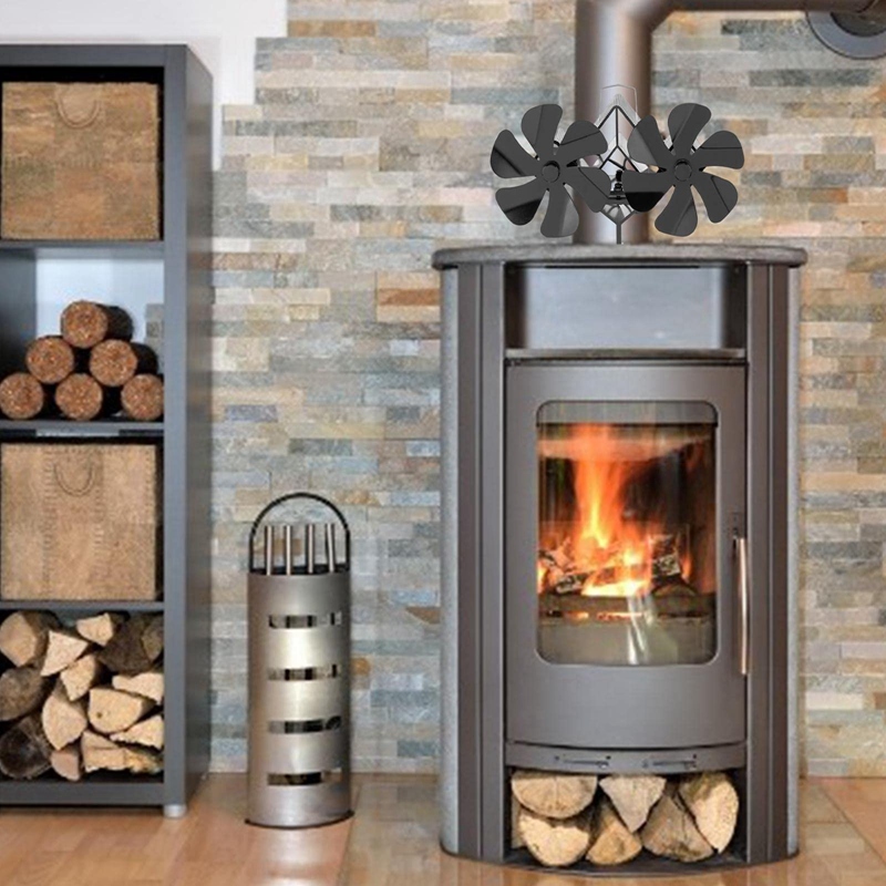 12 Blade Double Head Chimney Fan Wood Stove Fan Heat Powered Stove Top Fans for Gas Stove Electric Stove Wood Stove