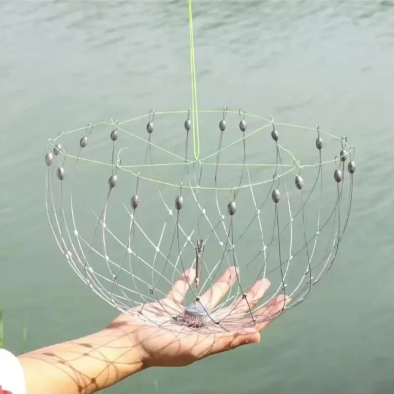 Jaula de red de pesca, alambre de cierre abierto automático, trampa para cangrejos y peces, alambre de acero para agua salada, accesorios de pesca al aire libre
