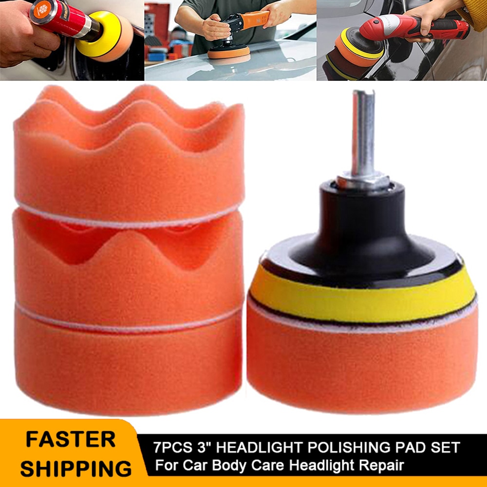 VISBELLA 7 pièces tampon de polissage de voiture 3 pouces tampons de forage en mousse de polissage Kit d'éponge avec polisseuse de voiture M10 adaptateur de forage soin de la peinture
