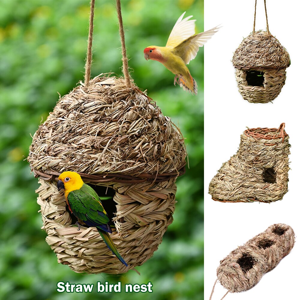 Bird Nest Handmade Woven Straw Bird Cage Parrot Nesting Hanging ...