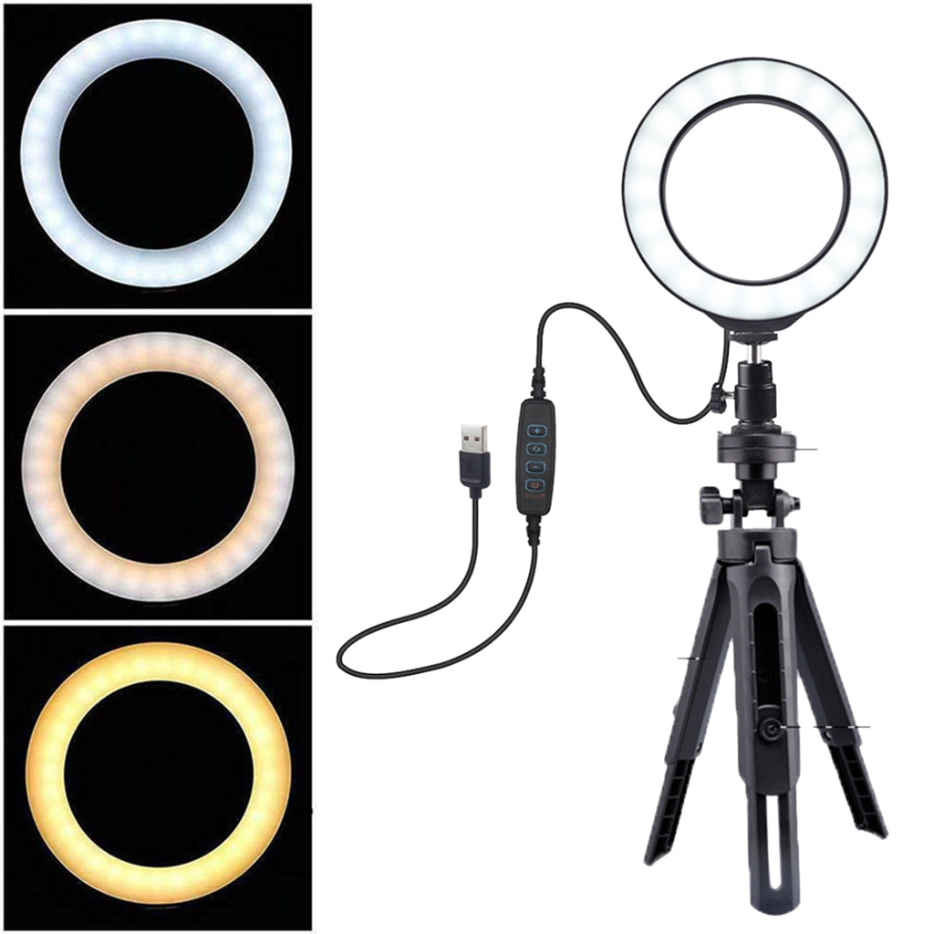 Support de trépied de lumière d'anneau avec 16cm Dimmable USB 3 Modes lumière LED pour la photographie vidéo Photo téléphone portable support de bureau