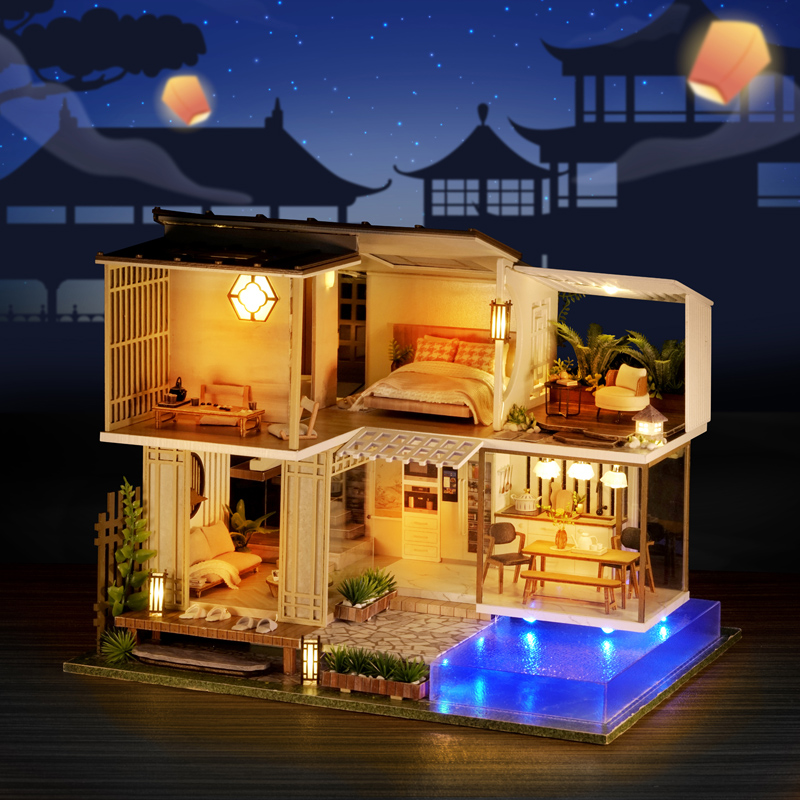 Handmade building models, wooden small villas, three-dimensional puzzles, girlfriends, children's toys, adult birthday