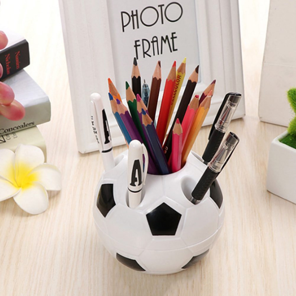 Football Shaped Pen Holder Plastic Pencil Storage Case Students Stationery Multifunctional Soccer Pen Holder