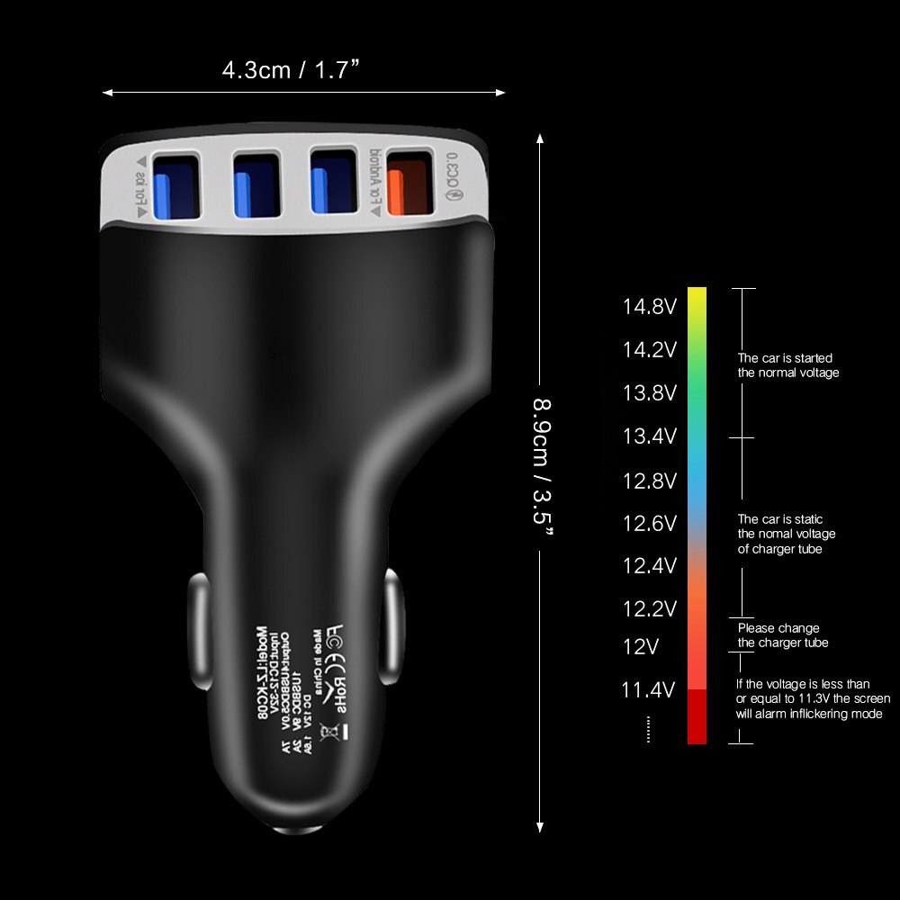 Autolader 4 Usb-poorten 3.5A Quick Lading Qc 3.0 Voor Iphone 11 Sigarettenaansteker Auto Usb Lader Snel Opladen auto Telefoon Oplader