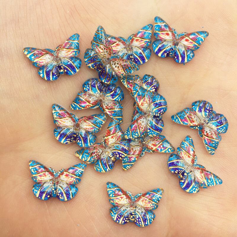 Shiny Resin Colorful Crystal Butterfly Flat back Rhinestone Scrapbook DIY Wedding Appliques 1 Hole Ornament Craft SG307