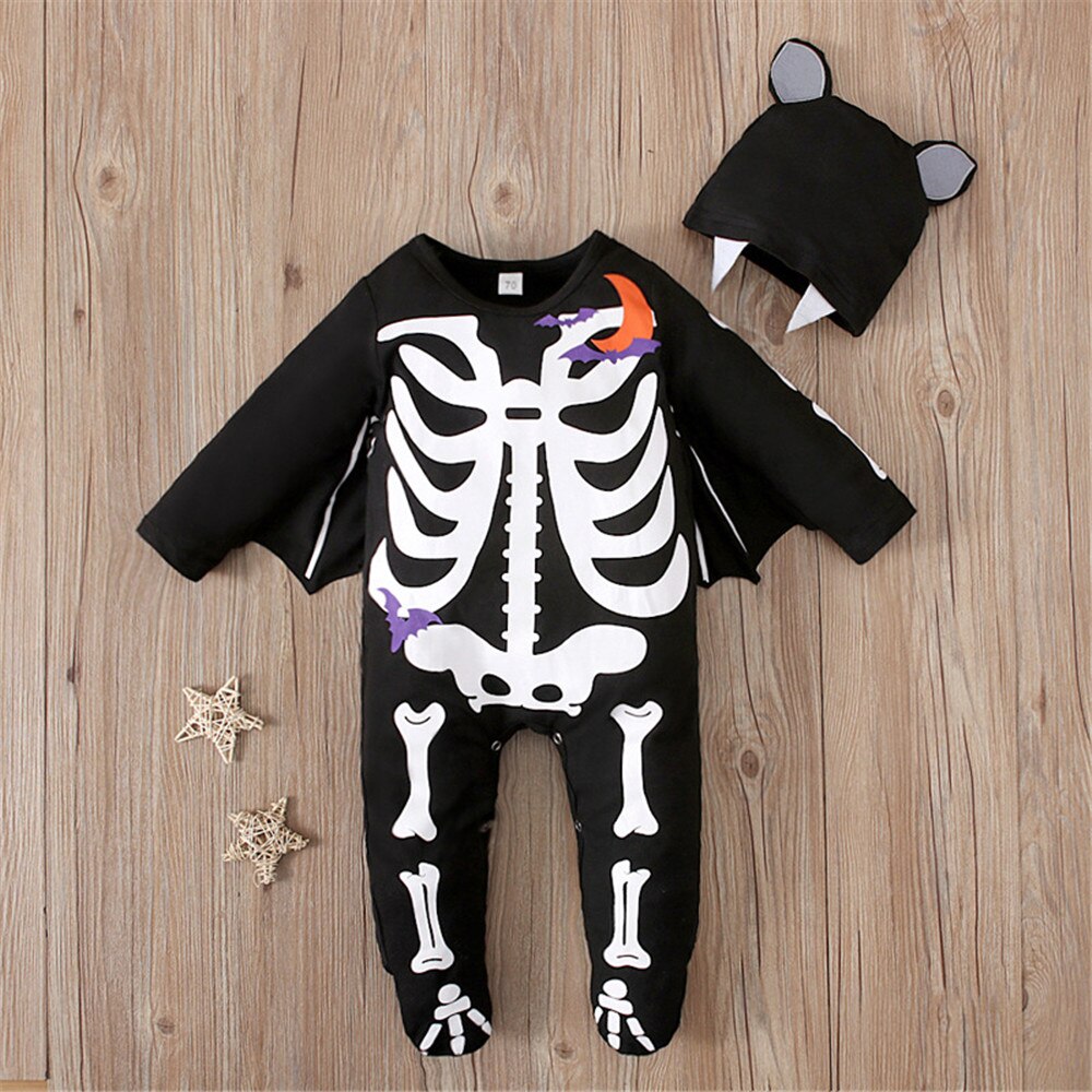 Prowow 2021 nuovo Halloween bambino costume Festival neonati Footies tuta per bambini ragazzi abbigliamento scheletro stampato pagliaccetti per bambini: 0-6M