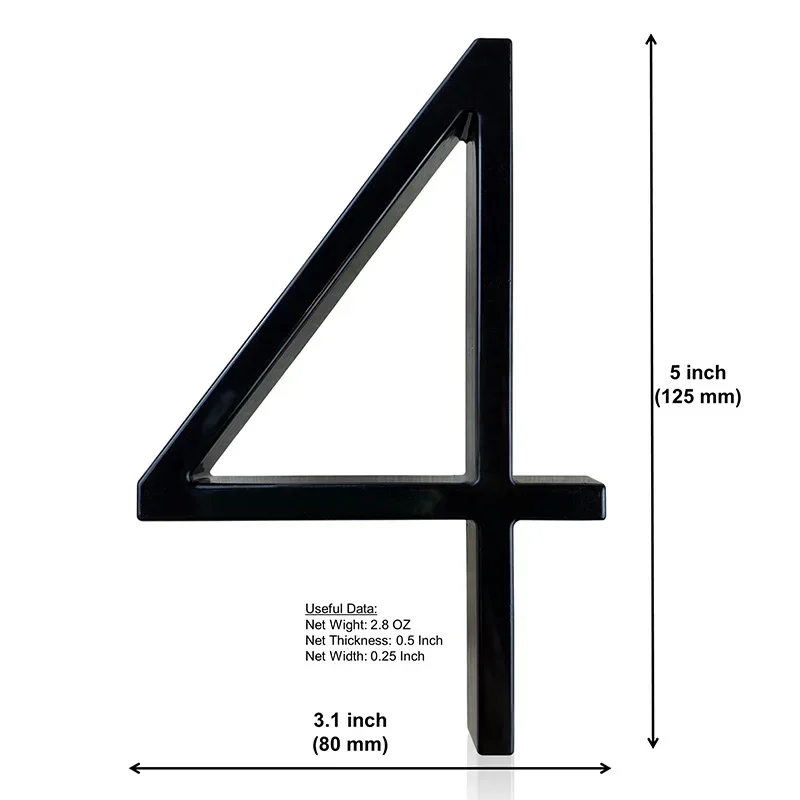 5 tommers flytende husnummer bokstaver store moderne døralfabet hjem utendørs svarte tall adresseplakett dashbord skilt  #0-9 a b: Champagne