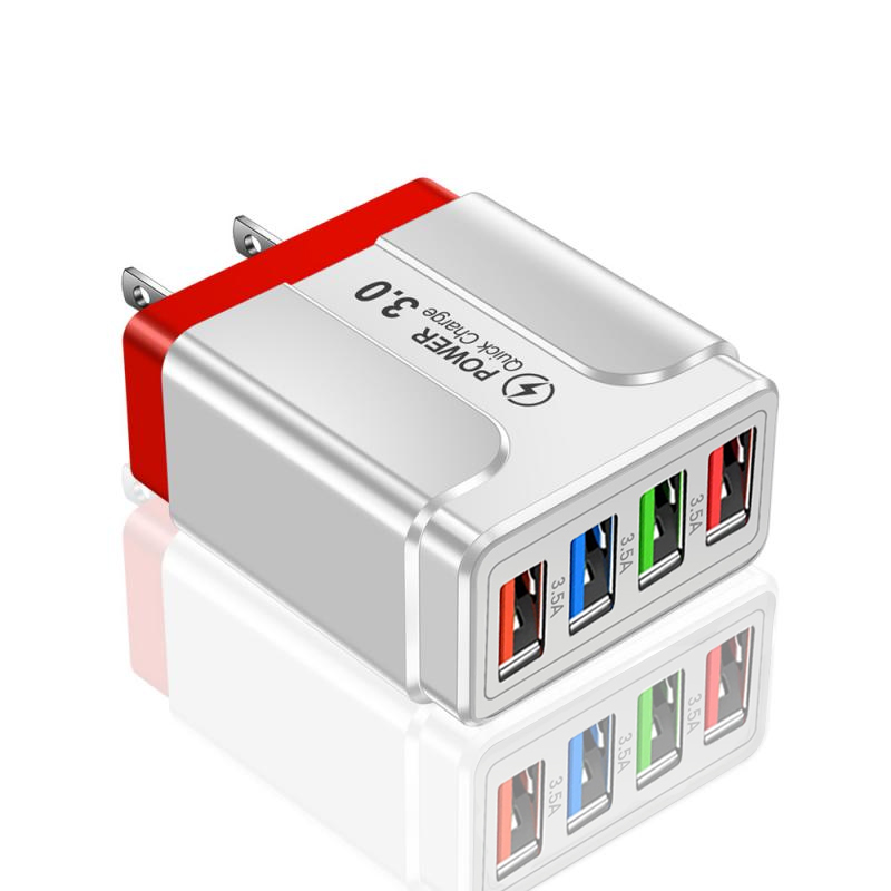 45W USB phone Charger 4 Ports QC3.0 Quick Charge 3.0 4.0 Universal Wall Fast Charging Adapter For iPhone Mobile Phone Chargers: Red US