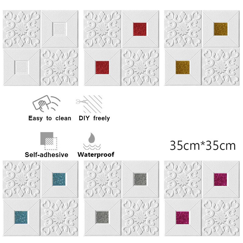 35*35cm 3D Wall Stickers Ceiling Panel Roof Decor Waterproof Self-Adhesive Foam Wallpaper Living Room Kitchen TV Backdrop