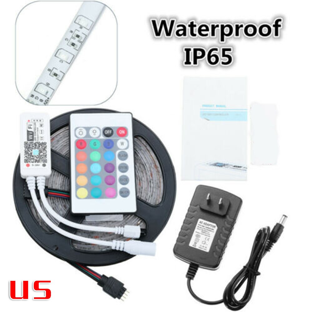 5m rgb 300 led slimme thuis wifi strip licht app-bediening waterdichte lamp voor alexa led-lichtstrip met wifi-controller lichtstrip: Waterdicht  ip65 us
