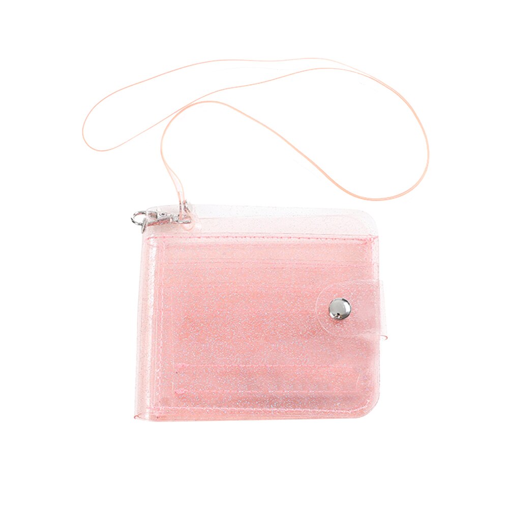 Monedero transparente de para mujer, monedero corto transparente de PVC con purpurina, estuche protector para tarjetas: Rosa