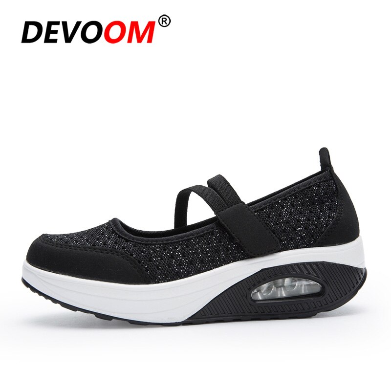 Women Black White Slimming Breathable Platform Swing Wedge Shoes Health Massage Shoes Feminino Zapatillas Deportivas Mujer: Black / 5.5