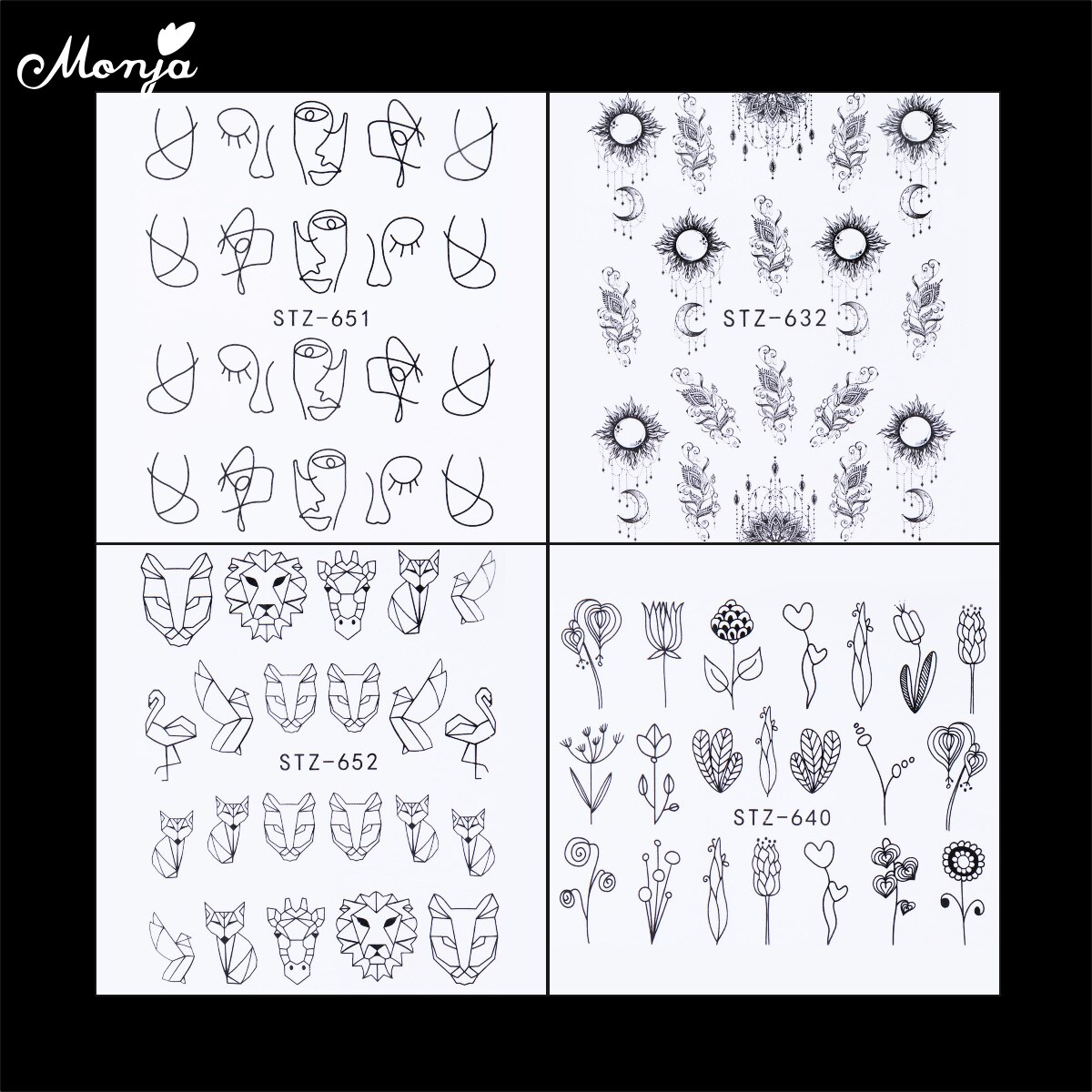 Monja 24 Pcs Nail Art Black Dream Catcher Bloem Afbeelding Gemengde Stijl Water Transfer Stickers Watermerk Decals Tips Diy Decoraties