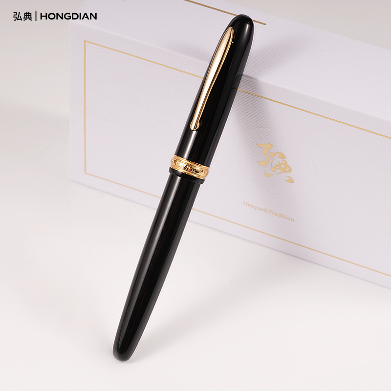LT Hongdian Saturn Fountain Pen 1841C Premium Vintage Metal Pen Business Calligraphy Smooth Writing Ink: black / EF