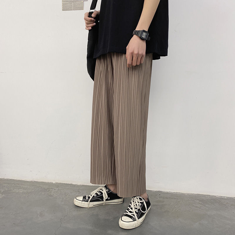 Sommer plisserede bukser herre ensfarvede lige bukser herre streetwear vilde løse koreanske fritidsbukser herre m -2xl