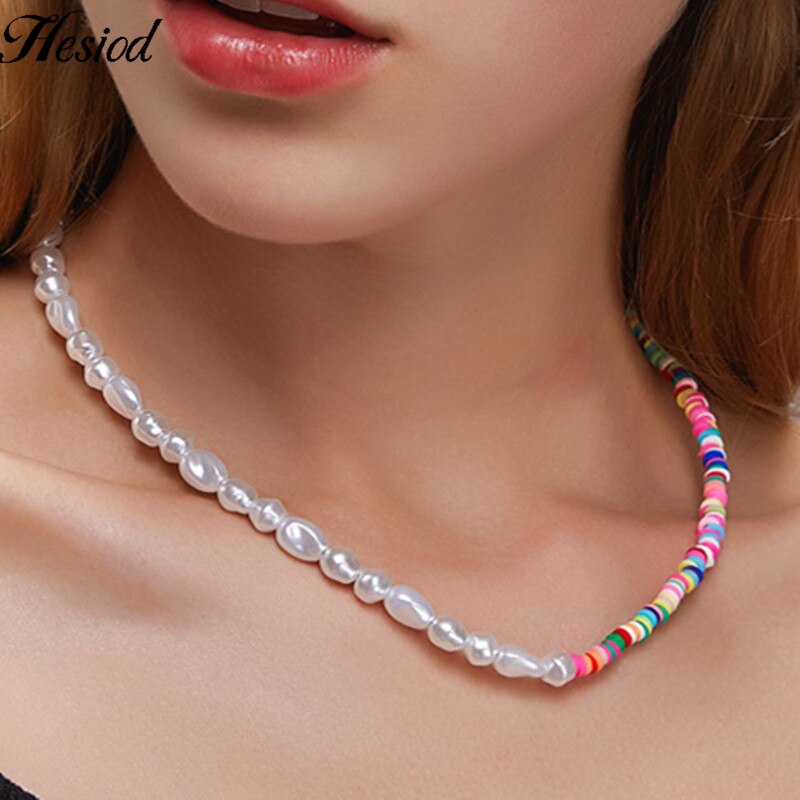 Hesiod Vintage Bohemia Multi-layer Hollowed Flower Necklace For Women Rhinestone Crystal Collar Necklace Pearl Choker: H72558polymer clay