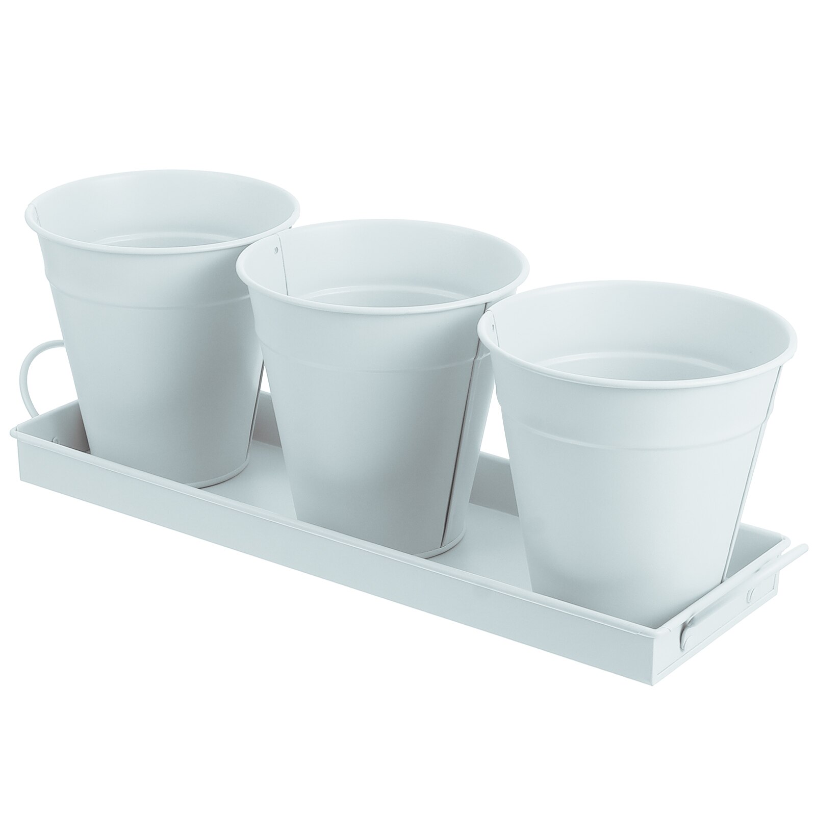 3pc Flower Iron Bucket Planter Pot with Tray Retro Flower Buckets Succulents Pot: White