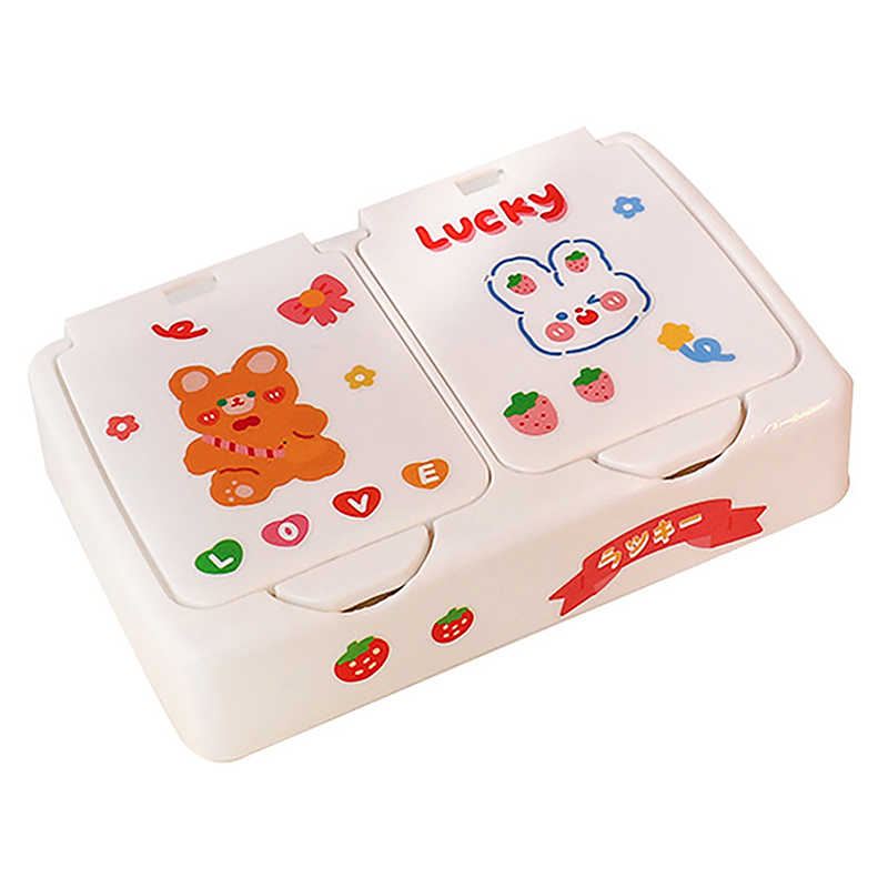 Imprensa Dos Desenhos Animados Kawaii-Open Desk Caixa Organizadora com Tampa, Cosméticos e Armazenamento de Maquiagem, Mini Recipiente De Jóias, Botão Recipiente