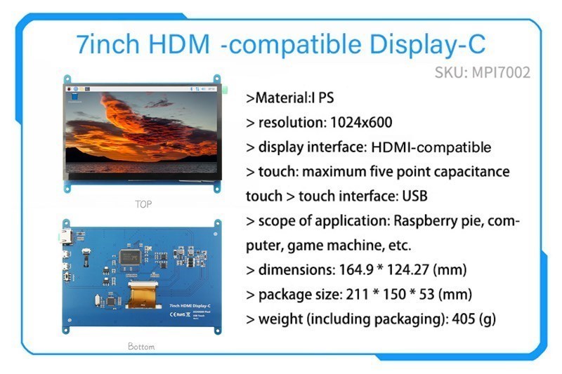  2.4/2.8/3.2/3.5/5/7/10.1 inch touch LCD Display Module Support for Raspberry Pi 3B+ 4 B: black
