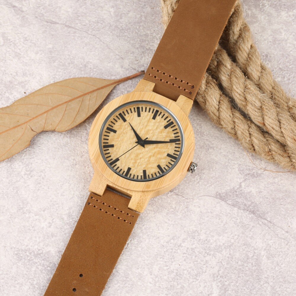 Houten horloge heren leren band natire lichtgewicht bamboe polshorloge eenvoudig quartz sport heren houten horloges