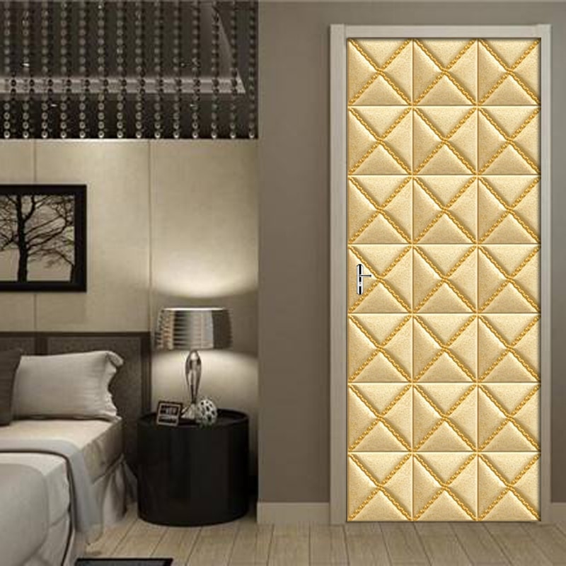 DIY European Golden Soft Bag 3D Door Stickers PVC Self-adhesive Waterproof Decal Wallpaper Living Room Door Decor Wall Sticker