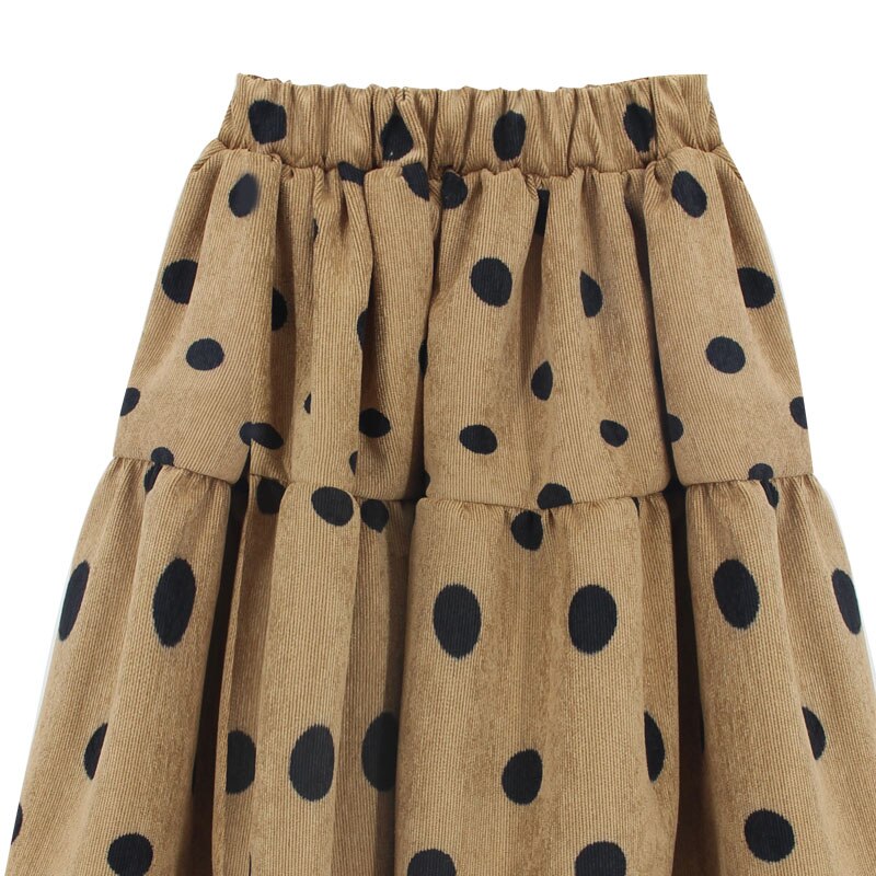 3-14Years gonna lunga a pieghe con stampa a pois per ragazze in arrivo più recente per gonne spesse in velluto a coste invernali
