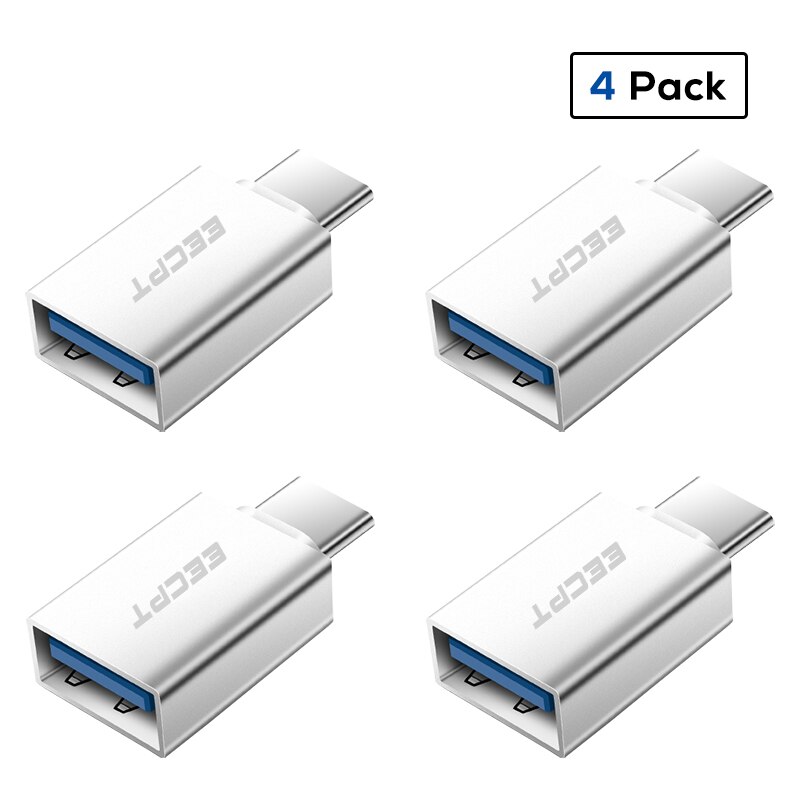 EECPT 10 Pack USB OTG Type C Adapter USB C to USB 3.0 OTG Cable Type-C Adapter Connector for Macbook Samsung S10 S9 Huawei P20: 4 Pack Silver