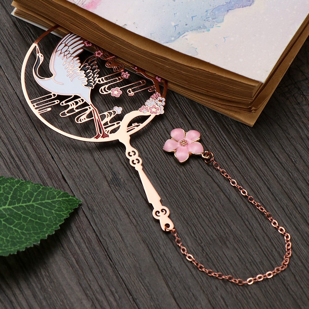 Chinese Style calligraphy and painting Bookmark Group Fan Book Clip Pagination Mark Metal Tassel Stationery School Office Supply