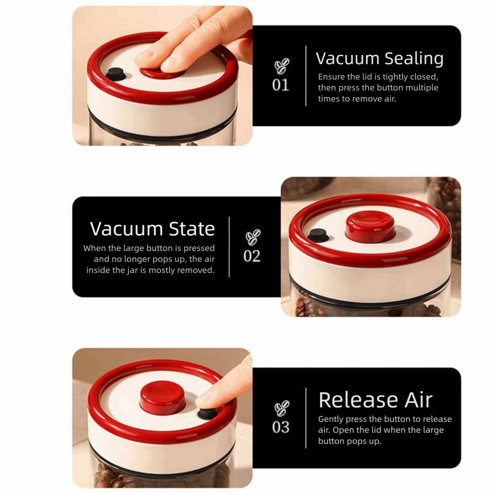 Pojemnik próżniowy na kawę, szczelny, transparentny, odporny na wilgoć, robić przechowywania ziaren kawy, możliwość układania w stosy, odłączane pojemniki na herbatę.