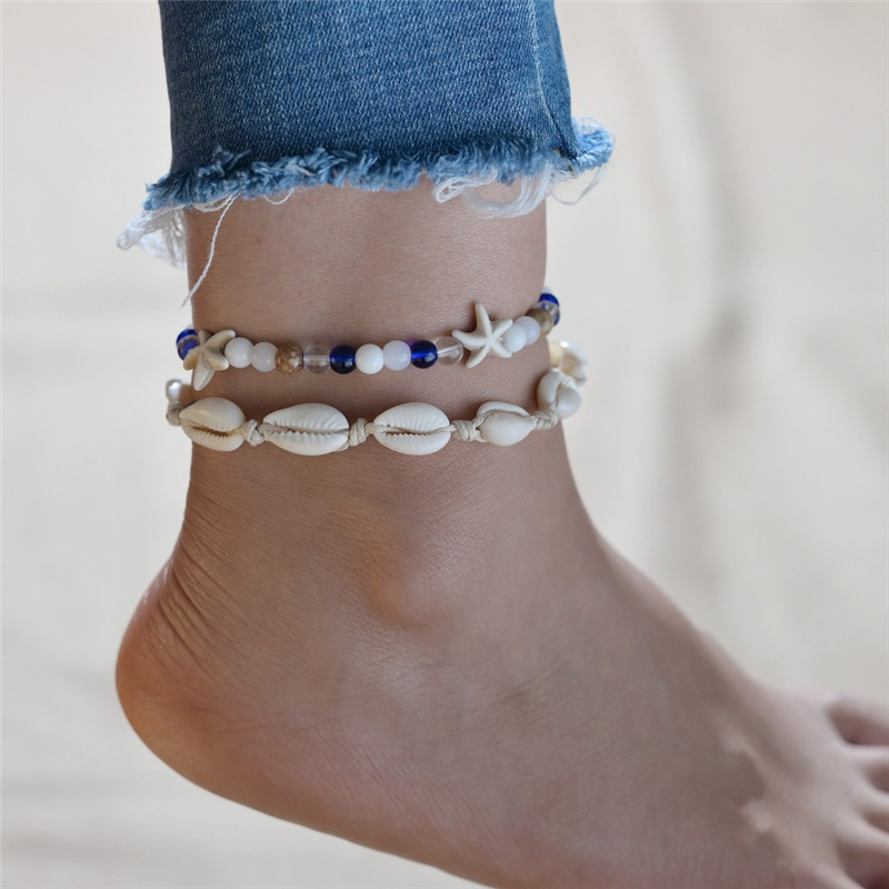 Bracelet de cheville en coquillage naturel de bohème pour femme, bijoux pour l'été, plage, accessoires de pieds nus: 50370