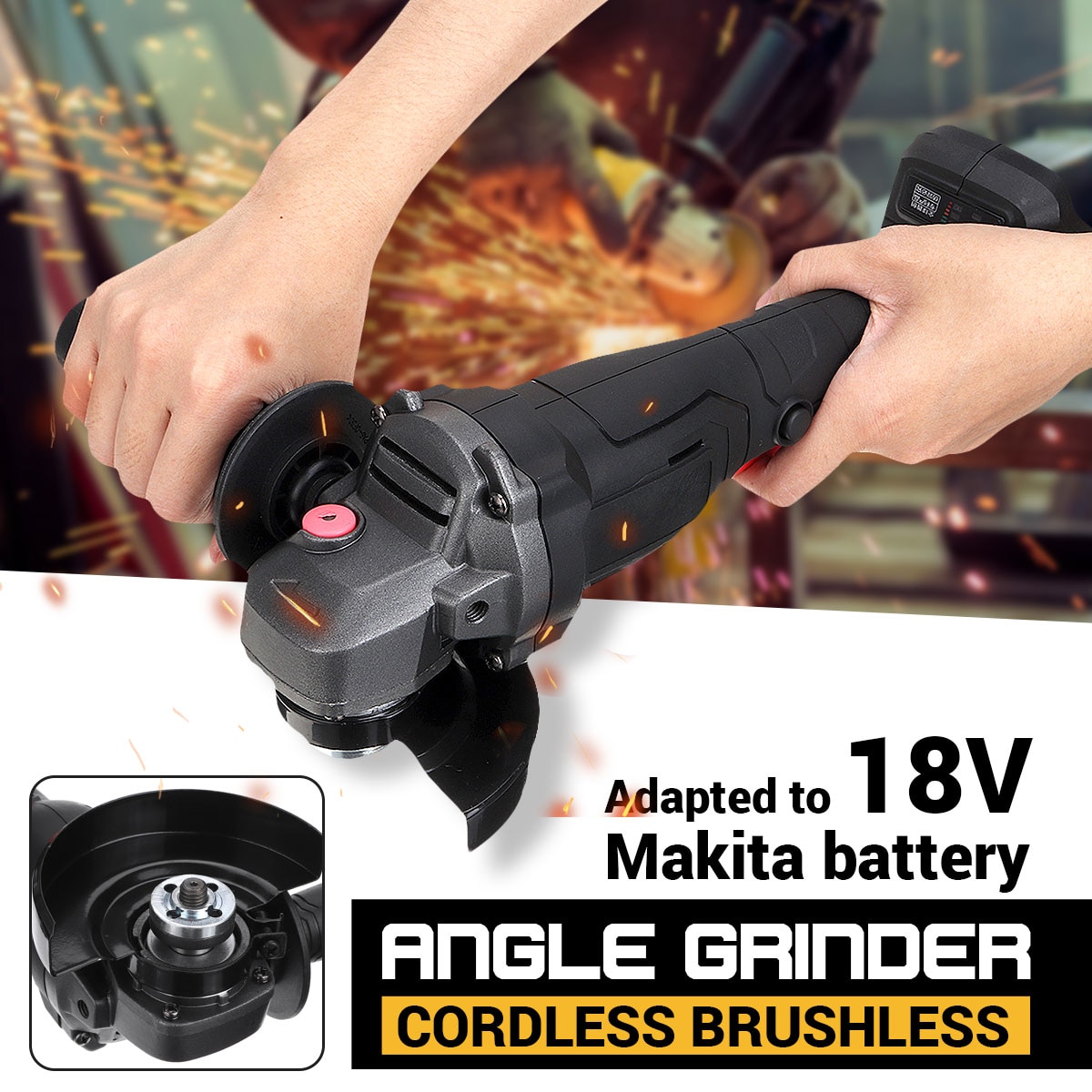 100mm Brushless Cordless Impact Electric Angle Grinder No battery DIY Power Tool Cutting Machine Polisher For 18V Makita Battery