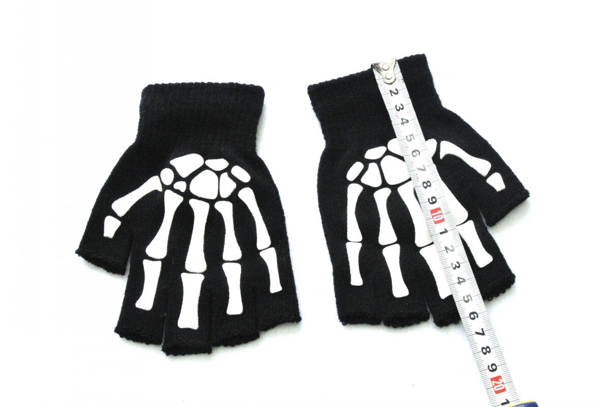 Luminous Skeleton Fingerless Gloves For Men Women Teens Skeleton Skull Cycling Hiking Winter Gloves Gothic Knitted Black Gloves
