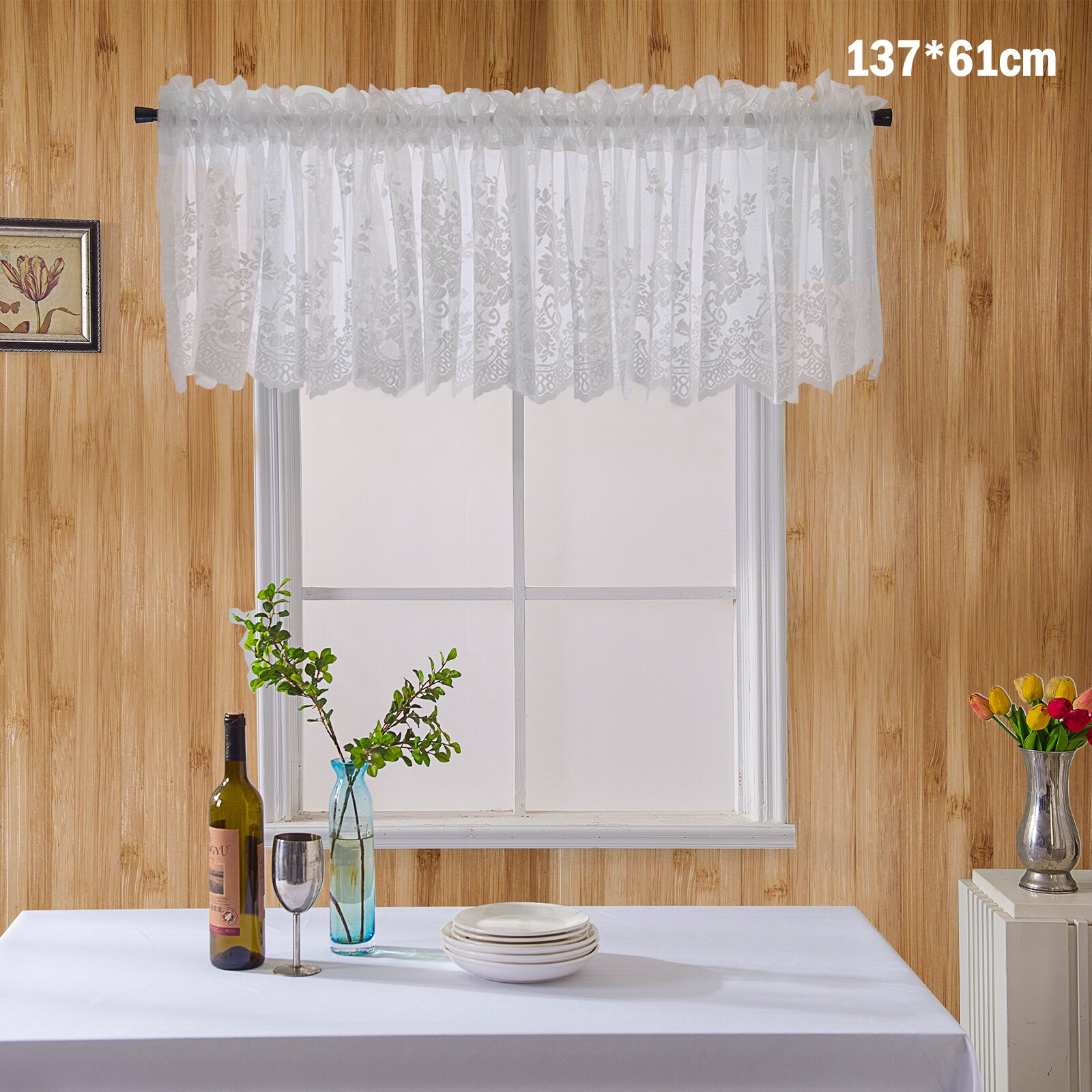 Moderne dentelle Jacquard fenêtre rideau cantonnière dentelle ourlet café court rideau pour armoires de cuisine porte chambre décor à la maison: G363262A / 74x61cm