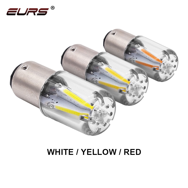 Eurs 1Pcs 1156 P21W BA15S 1157 BAY15D Cob Led Filament Chip Auto Remlichten Auto Reverse Lamp Parking Lamp 12V Rood Wit Geel