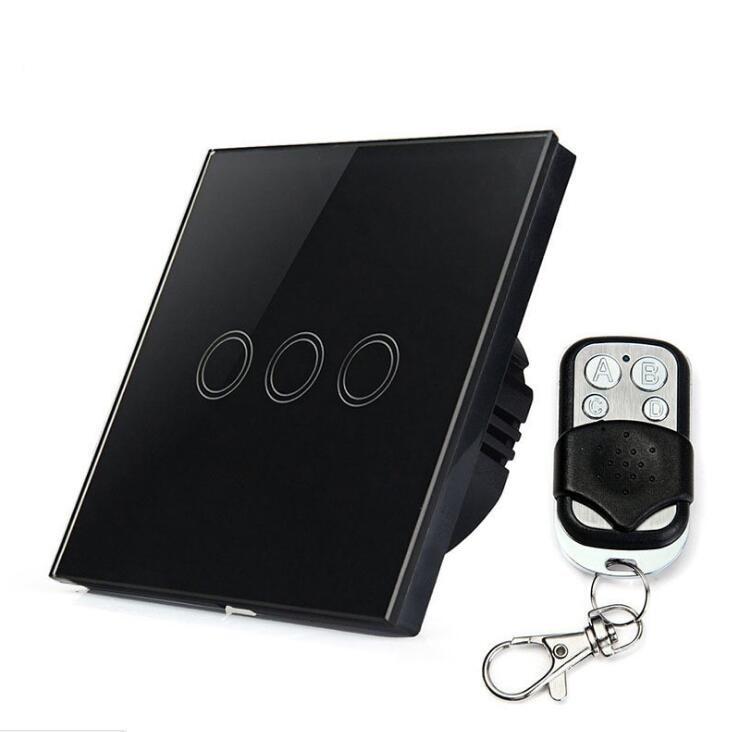 EU Standard Smart home Wall Switch 433Hz Remote Control 3 Gang 1 Way Wireless Remote Control Touch Screen Control Light Switch