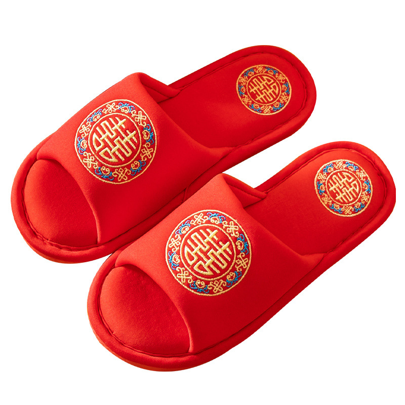 Bruiloft Slippers Lente, zomer En Herfst Indoor Bruiloft Vloer Slippers Grote Rode Feestelijke Paar High-End Bruid En Bruidegom