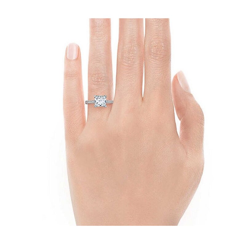 MOONROCY Zilver Kleur CZ Wedding Ring Zirconia Crystal Ringen voor Vrouwen Meisjes Vierkante Sieraden