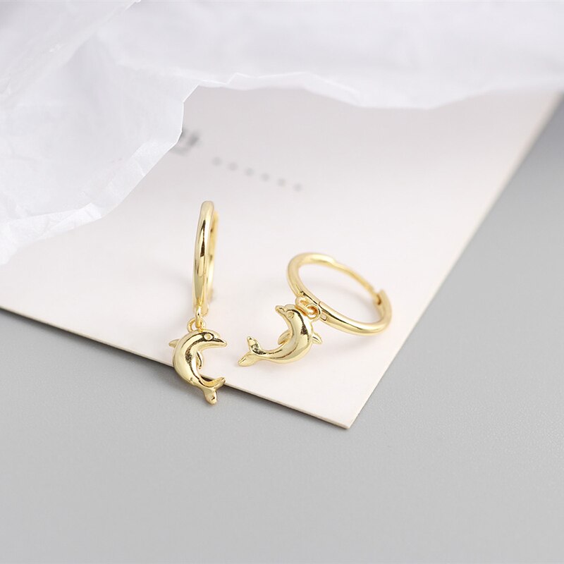 CANNER 925 Sterling Silver Cute Bee Dolphin Pendant Hoop Earrings for Valentine's Day Anniversary Circle Pendientes Fine Jewelry: gold color3