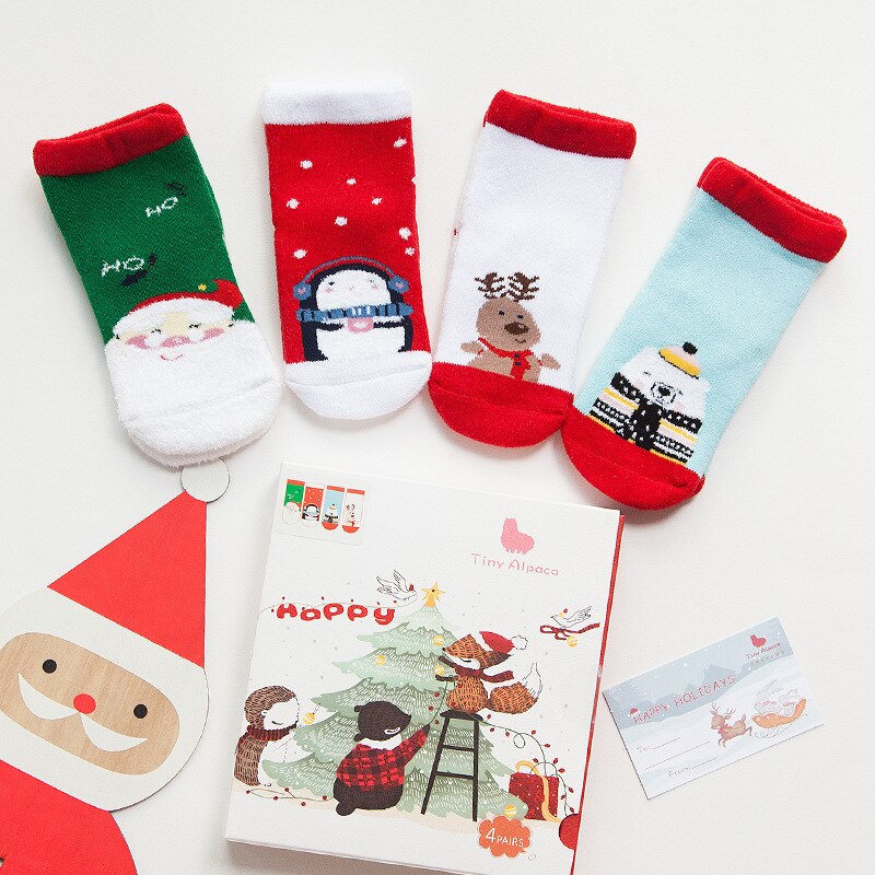 4pair/box Exquisite Christmas Boxed Children's Socks Christmas Socks Set Baby Socks for kids girl: 01 / 3-5 Years