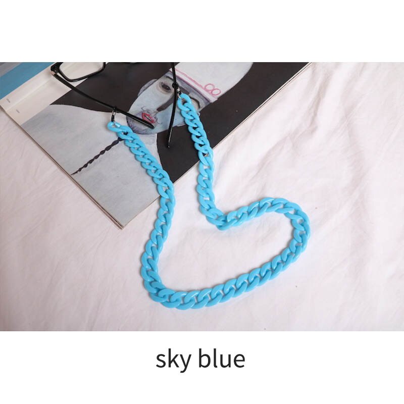 Chaîne de lunettes de soleil de retenue de lunettes de soleil de 20 couleurs, corde de lunettes de lecture en acrylique de 70cm longueurs, sangles de maintien de lanière vintage antidérapantes: Bleu ciel