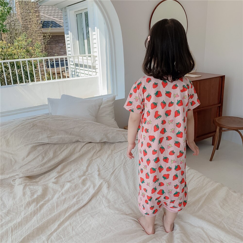 Baby Girls Cotton Nightdress Little Girls Girl Pajamas Dresses Children Strawberry Nightgown Homewear Kids Sleepwear