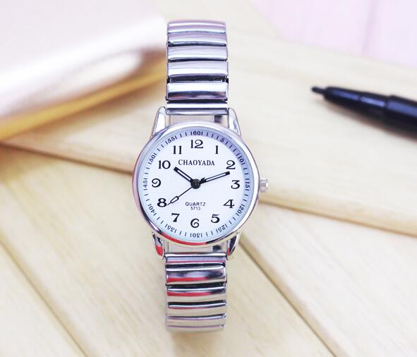 Vrouwen Mannen Eenvoudige Mode Elastische Band Roestvrij Staal Quartz Horloge Dames Jurk Wit Zwart: 2.5cm white