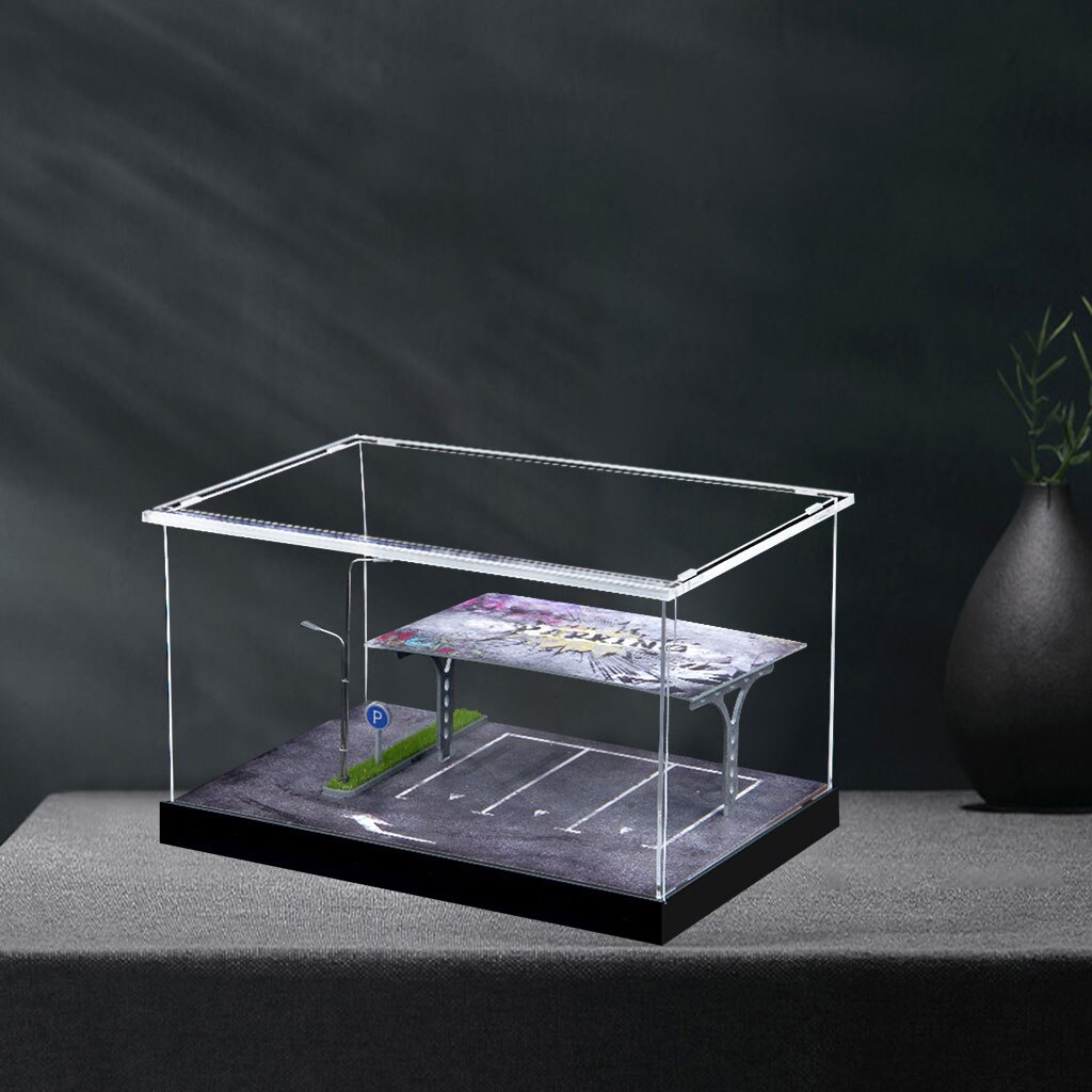 1/64 Scale Simulation Parking Lot Transparent Display Box Tabletop Countertop Ornaments