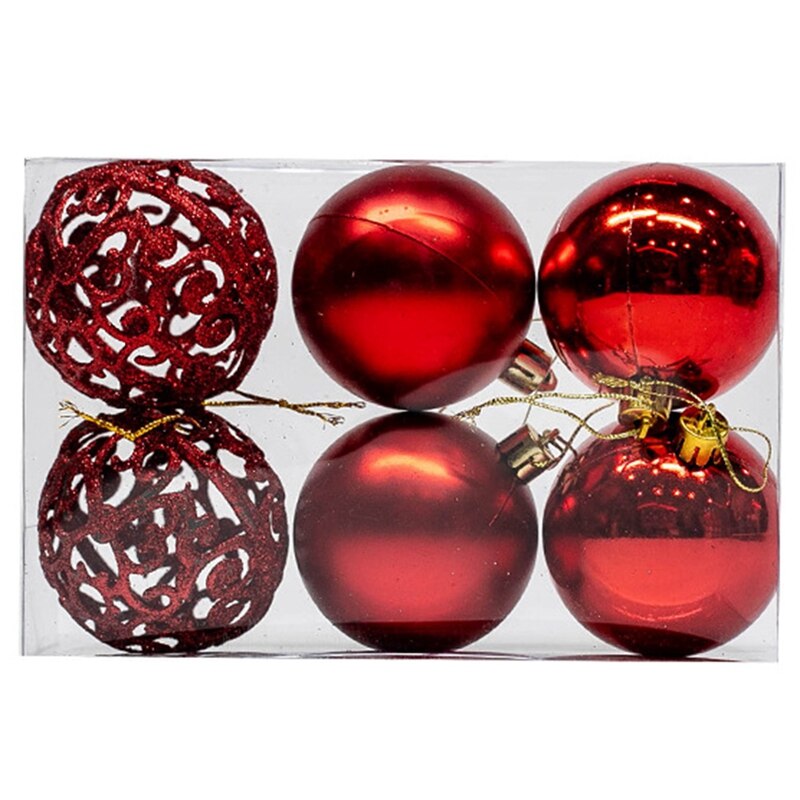 6 Stuks Kerstboom Decoratie Bal, Jaar Decoratie Winkelcentrum Plafond Venster Helder Holle Bal: Rood