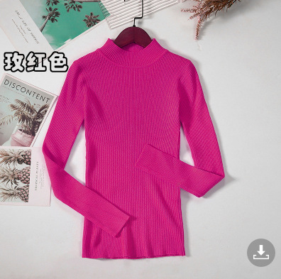 Zjaiss 2025 Herfst Basic Dieptepunt Trui Top Vrouwen Geribbelde Zachte Mock Hals Elastische Trui Warme Effen Kleur Slanke Jumper: Fuchsia