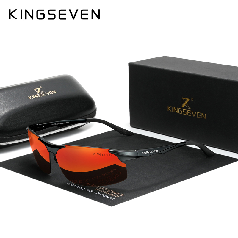 KINGSEVEN Cycling Polarized UV400 Sunglasses Men Aluminum Driving Mirror Lens Male Sun Glasses Aviation Women For Men Eyewear: Red