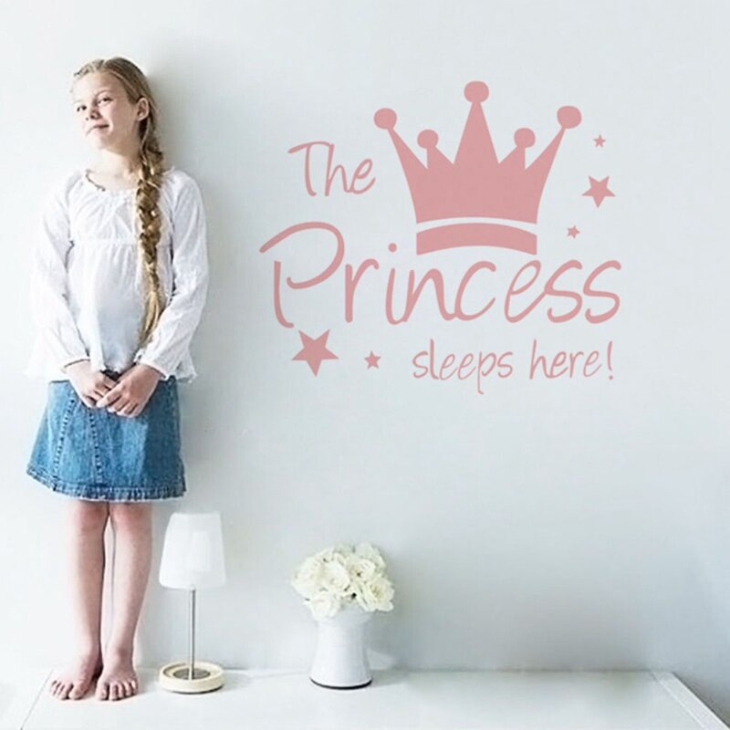 De Prinses Slaapt Hier Muursticker Roze Kroon Home Decor Woonkamer Decor Verwijderbare Vinyl Sticker Op De Muur Voor kids Meisje