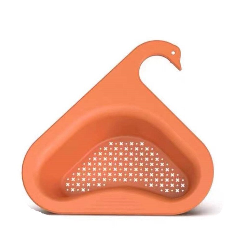 Multifunctional Swan Sink Drain Rack Kitchen Triangular Hanging Fruits Vegetables Drain Shelf Kitchen Dry Wet Separation Basket: Orange