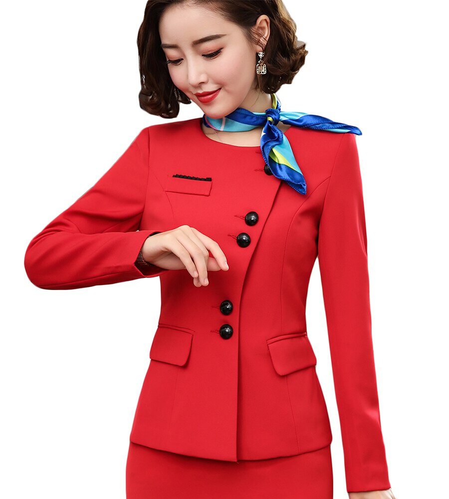 Womens Formal Skirt Suits for Women Office Ladies Red Business Casual Suits Blazer Jacket with Skirt Two 2 Piece Set Outfits