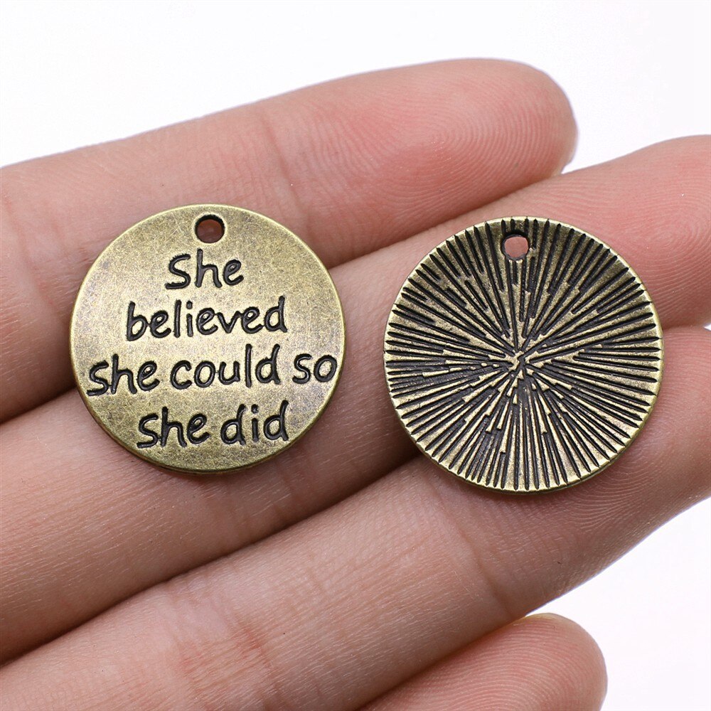 10pcs Round Inspire Nameplate Live Laugh Love Live Your Dream Never Give Up Karma Charms For Jewelry Making Diy Crafts Making: Imitation Rhodium Plated